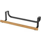 Suporte Toalheiro Porta De Armário Cozinha De Aço Carbono Preto E Madeira Porta Toalha Yoi